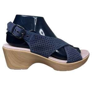 Dansko Laura Blue Perforated Leather Wedge Sandals Size 38 US 7.5-8